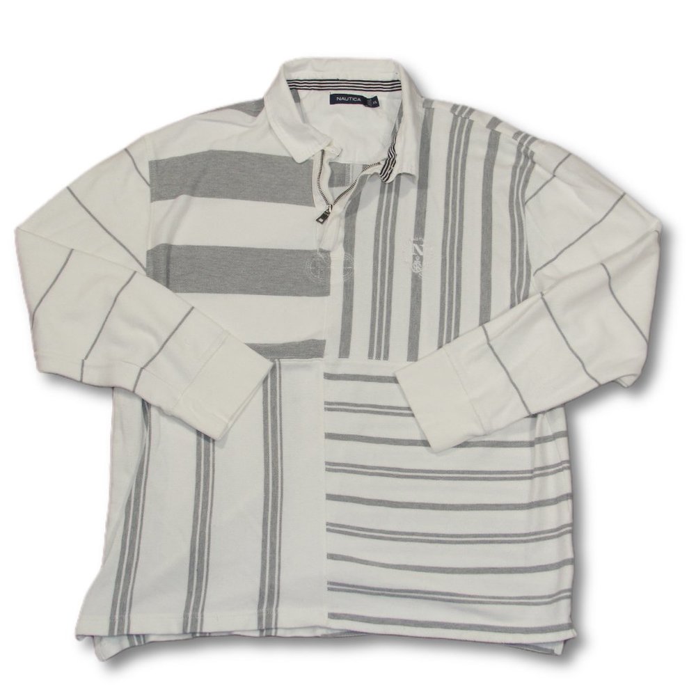 Vtg Nautica Pullover Sweater Mens Size 2XL Extra Large Grey White Half Zip